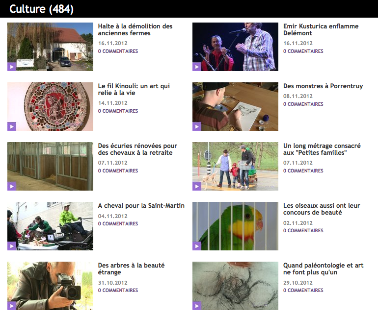 Page de vidéos pour un site webtv générée avec IceCube2.Net