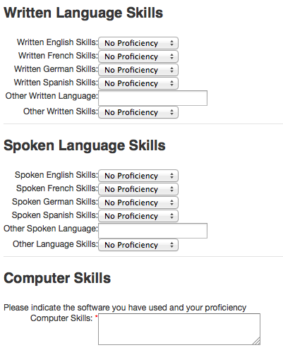 Formulaire de choix de langues pour un CV sur IceCube2.Net