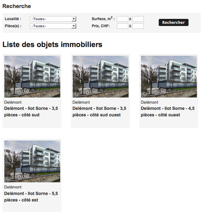 Recherche d'objets immobiliers créée avec IceCube2.Net