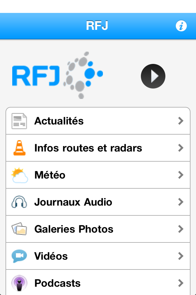 Page d'accueil de l'application pour smartphone