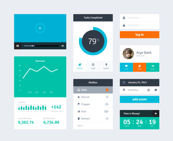 Eléments graphique d'une interface Flat Design