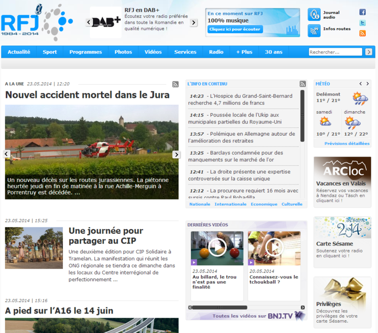 Exemple du site web d'informations régionales RFJ