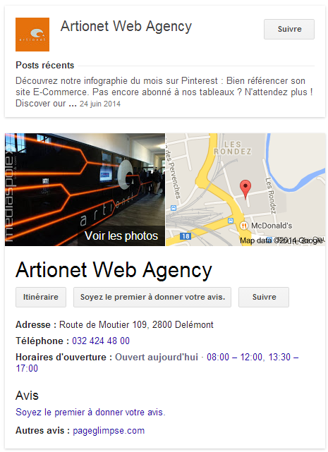 Fiche Google Artionet