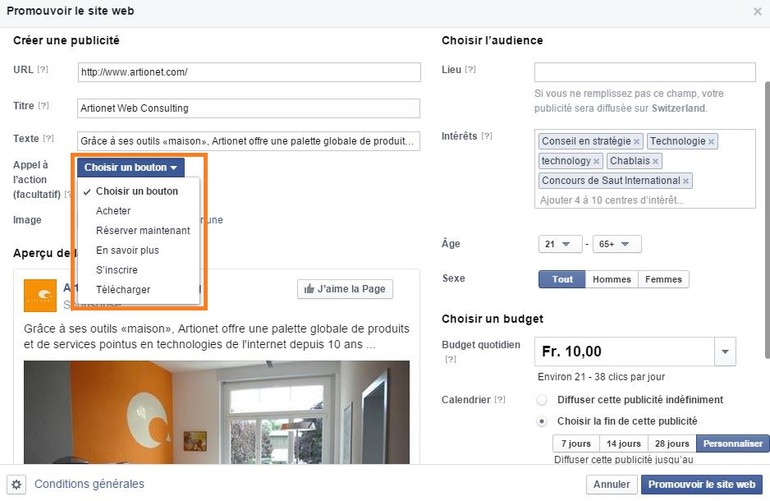 Publicités sur Facebook