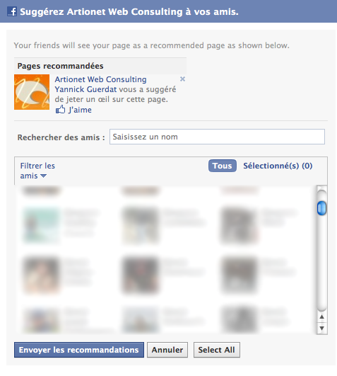 Suggérer une fan page Facebook à ces amis automatiquement