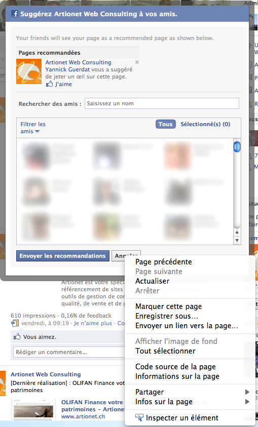 Suggérer automatiquement une application Facebook