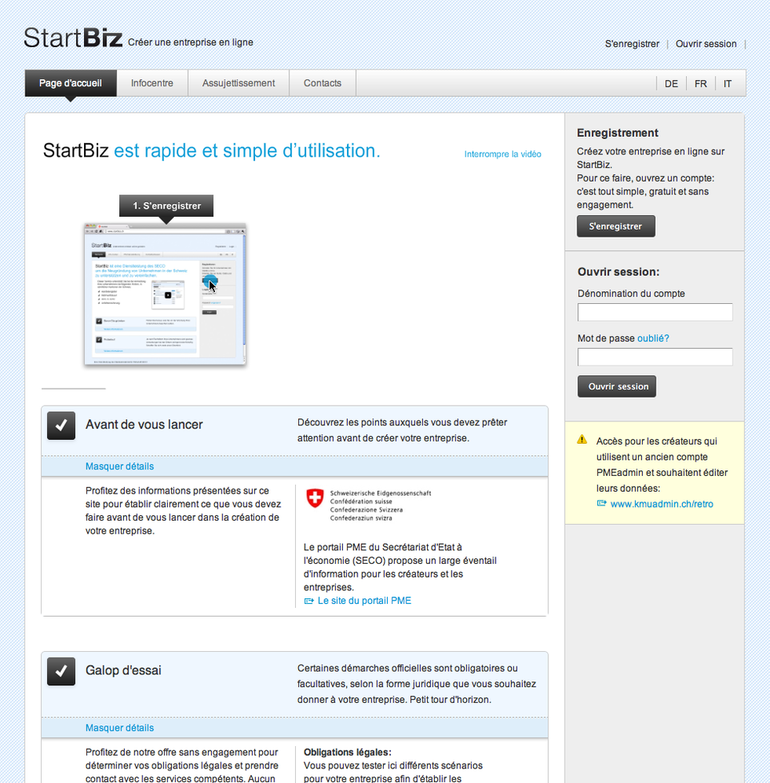 StartBiz.ch - La nouvelle plateforme de la confédération en ligne pour la création d'entreprises
